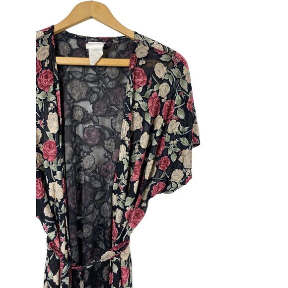 Secret Treasures Kimono Robe Wrap Flocked Velvet Rose Romantic Whimsigoth Large - Picture 7 of 11